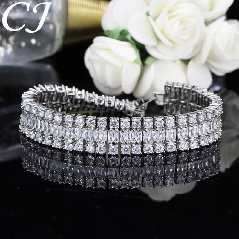 CANDICE Sparkling Wedding Bangle Jewelry Design Luxury Cubic Zirconia White Gold Plated Bridal Wide Bracelet For Women