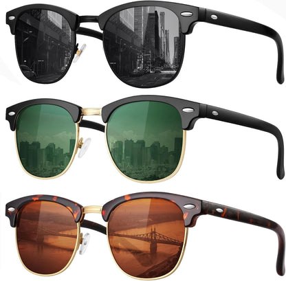 Classic Polarized Sunglasses for Men and Women Retro Style Semi Rimless Frame Sun Glasses 100% UV Protection Goggles