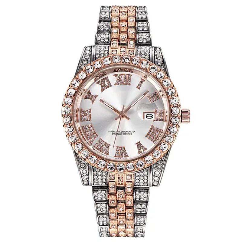 Full Bling Gold Large Diamond Watch For Men ICED-Out Hip Hop Mens Quartz Watches Waterproof Date Male Clock Gold Steel Relogio