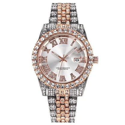 Full Bling Gold Large Diamond Watch For Men ICED-Out Hip Hop Mens Quartz Watches Waterproof Date Male Clock Gold Steel Relogio