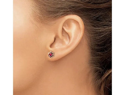 1/6 Carat (ctw) Ruby Flower Earrings Button in 14K Rose Pink Yellow Gold