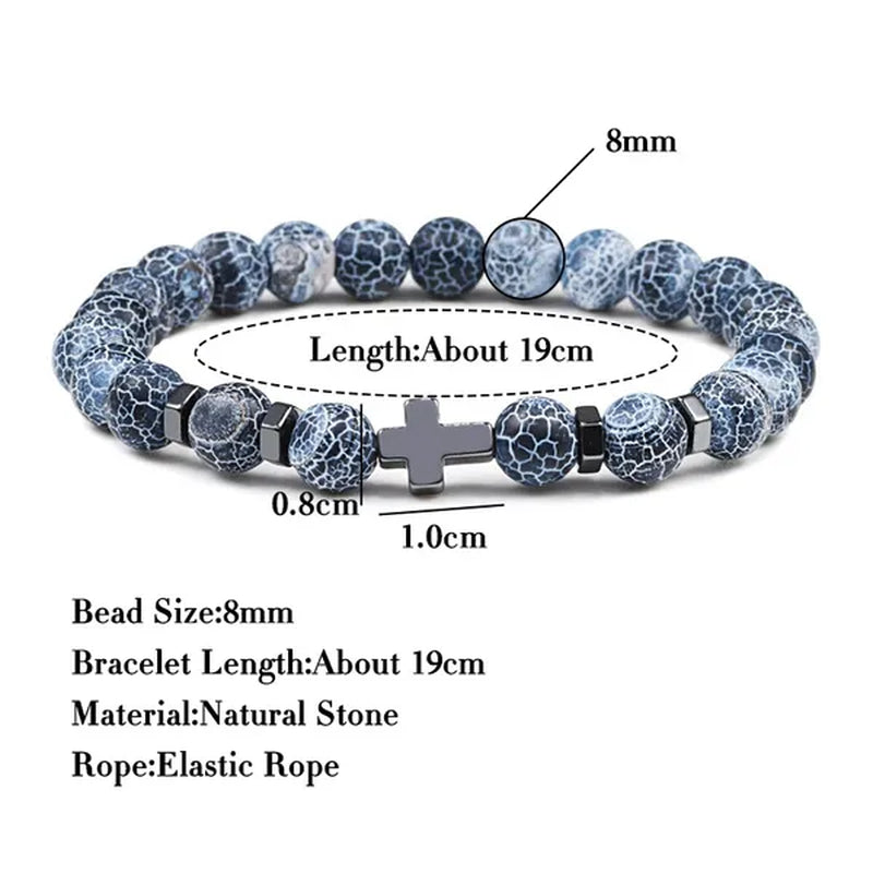 Hot Men Natural Tiger Eye Beads Hematite Cross Bracelets Onyx Meditation Prayer Bead Bracelet Women Stone Yoga Jewelry Homme