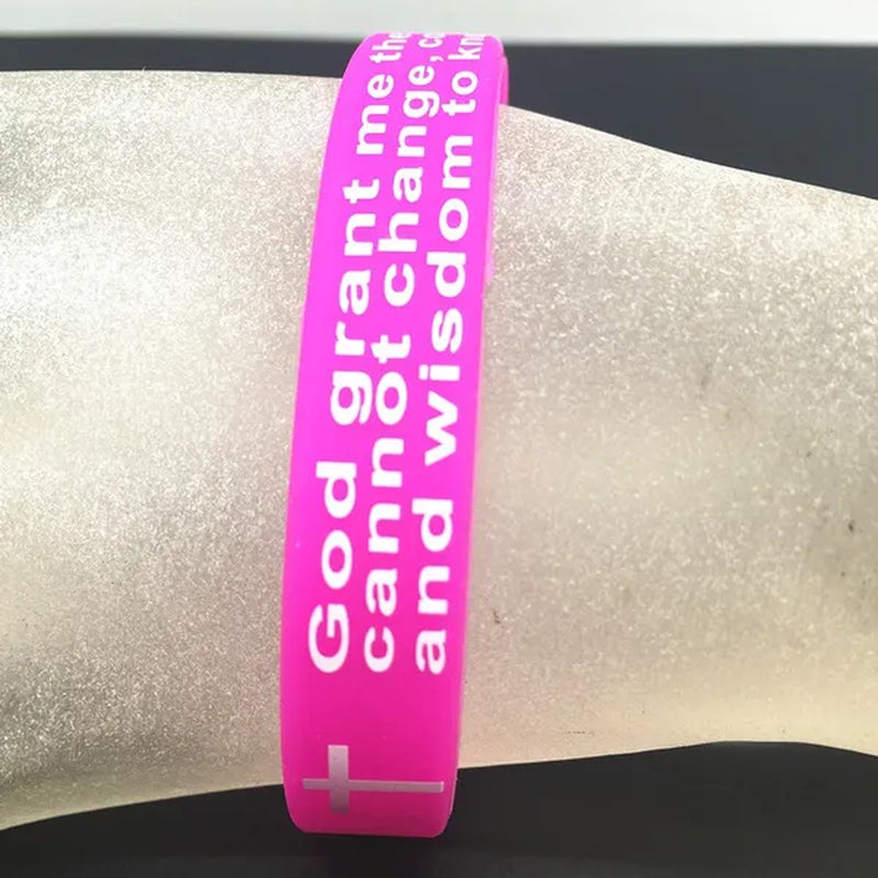 Pack of 30 multi-color jesus christ english cross serenity prayer silicone jewelry bracelets Elastic wristband（mix 7 color）