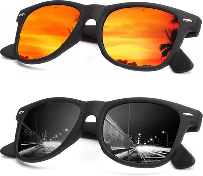 Sunglasses Men Polarized Sunglasses for Men Women Unisex Semi-Rimless Frame Retro Driving Sun Glasses UV Blocking
