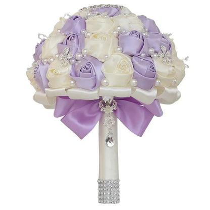 21CM Silk Rose Pearl Rhinestone New Style Bridal Bouquet Wedding Supplies Diamond Brooch Bouquet Bridesmaid Holding Flowers