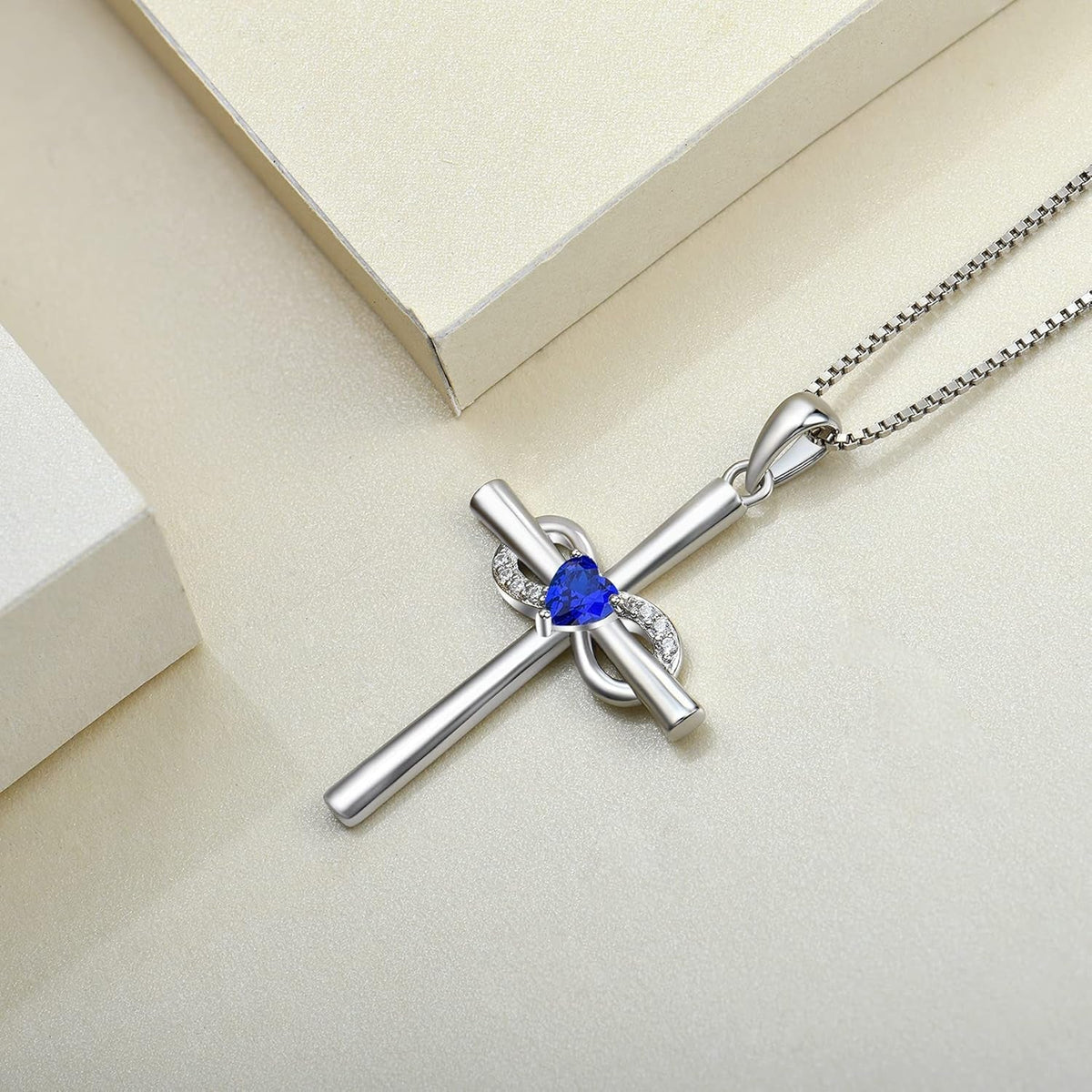 Infinity Cross Necklace Sterling Silver Crucifix Pendant Gemstones Criss Jewelry for Women