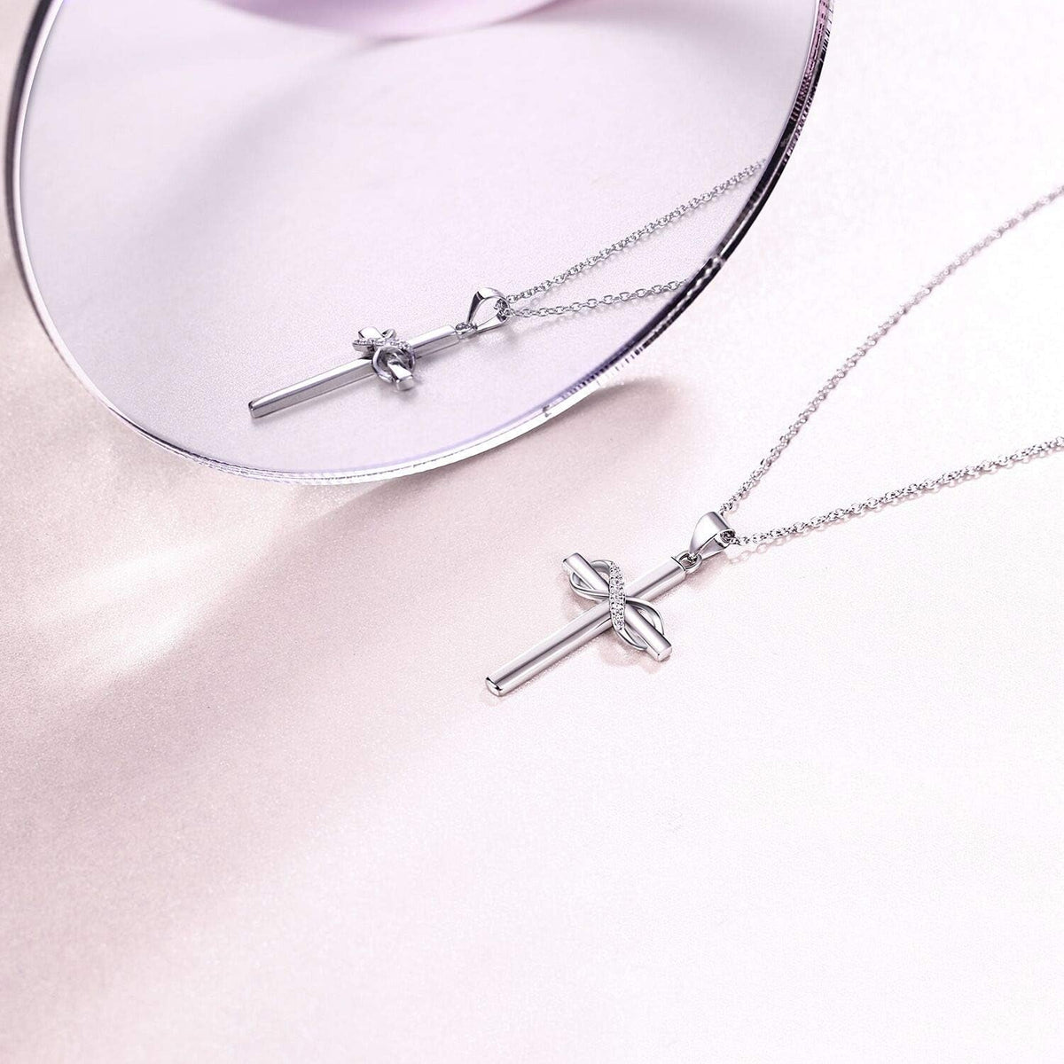 925 Sterling Silver Cross Necklace for Women Infinity Necklace 14K Rose Gold Plated Necklaces for Easter or Holiday