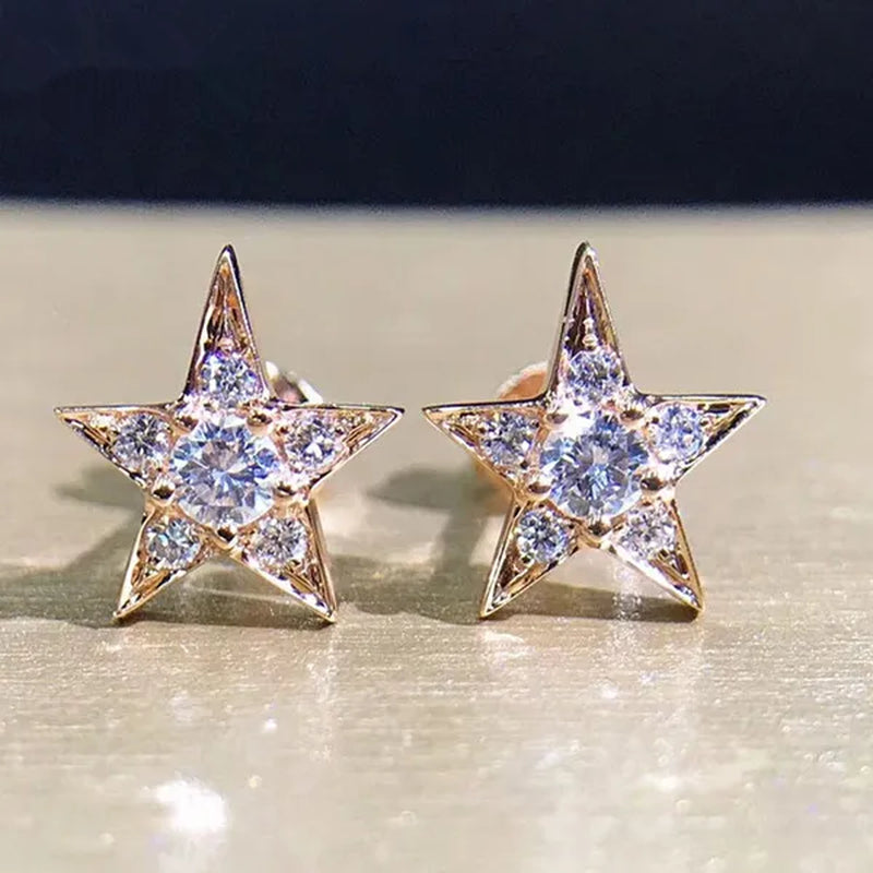 Dazzling Star Stud Earrings Round Cut Diamond Women Earrings Party Wedding Birthday Christmas Gifts S925 Silver Earrings Jewelry