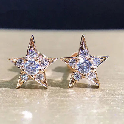 Dazzling Star Stud Earrings Round Cut Diamond Women Earrings Party Wedding Birthday Christmas Gifts S925 Silver Earrings Jewelry