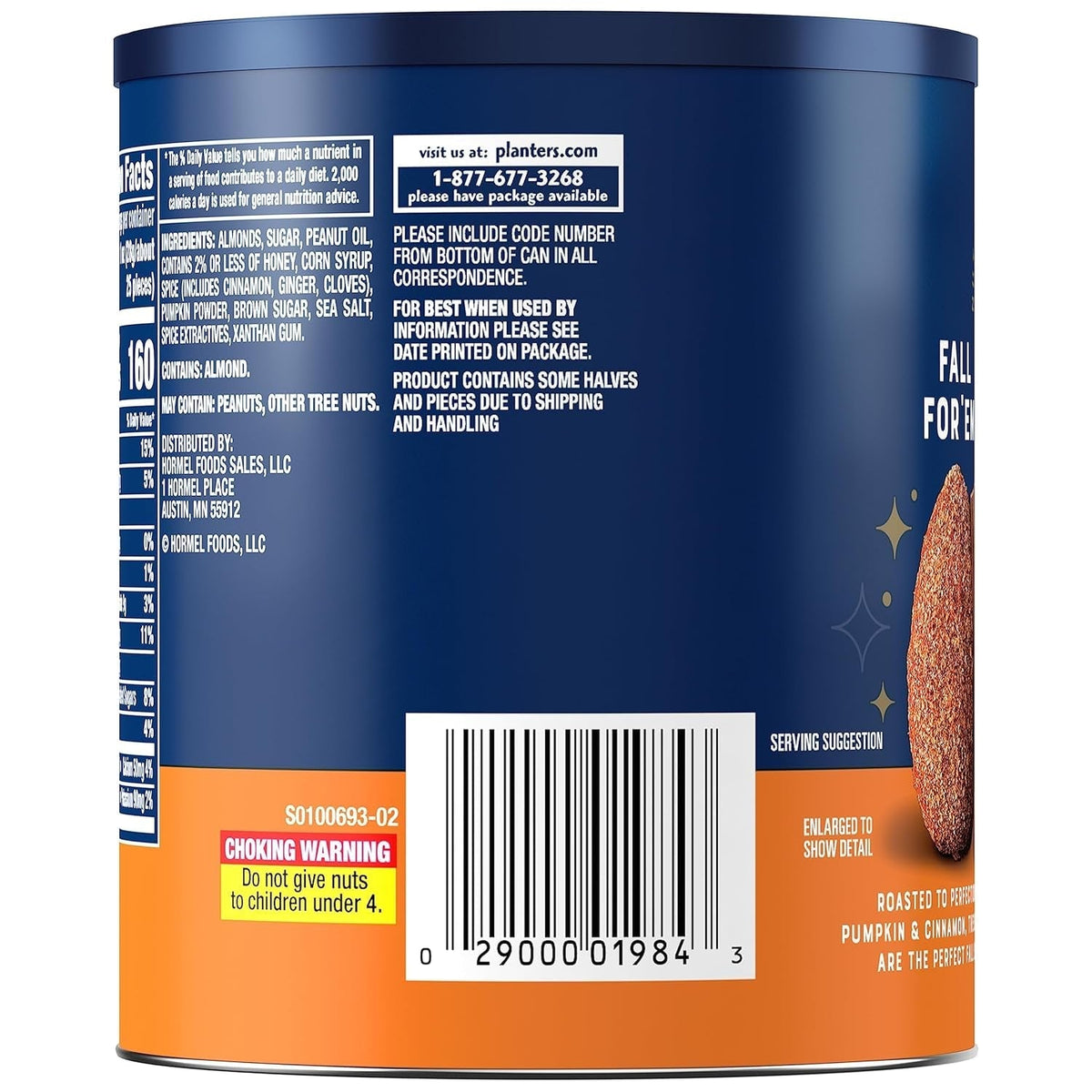 Fall Edition Pumpkin Spice Almonds, Pumpkin Spice Snacks, Cooking & Baking Nuts & Seeds, Flavored Almonds, Seasonal Nuts, Fall Party Snacks, Plant-Based Protein, 15.25 Oz Canister