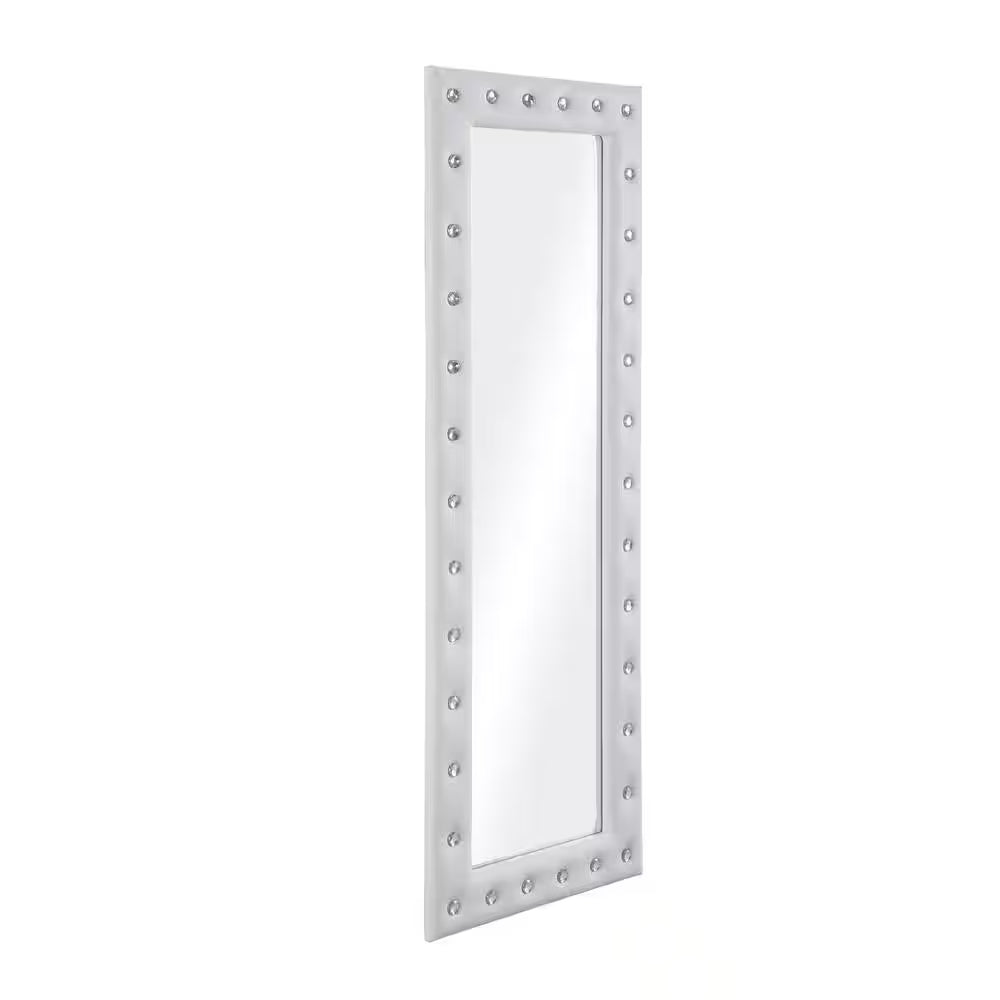 White 22 In. W X 63 In. H Modern Crystal Tufted Rectangle Framed Leaning Mirror