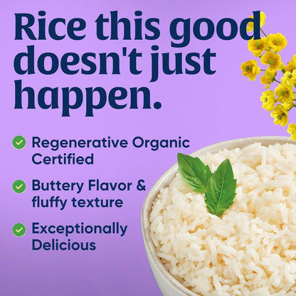 Jasmine Rice, Regenerative Organic Certified – Non-Sticky, Aromatic Long-Grain White Rice, Responsibly Grown in California, 32 Oz