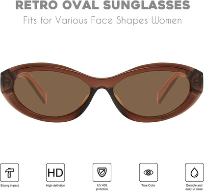 Retro Oval Sunglasses for Women Vintage 90s Cat Eye Narrow Skinny Sunnies MS52372