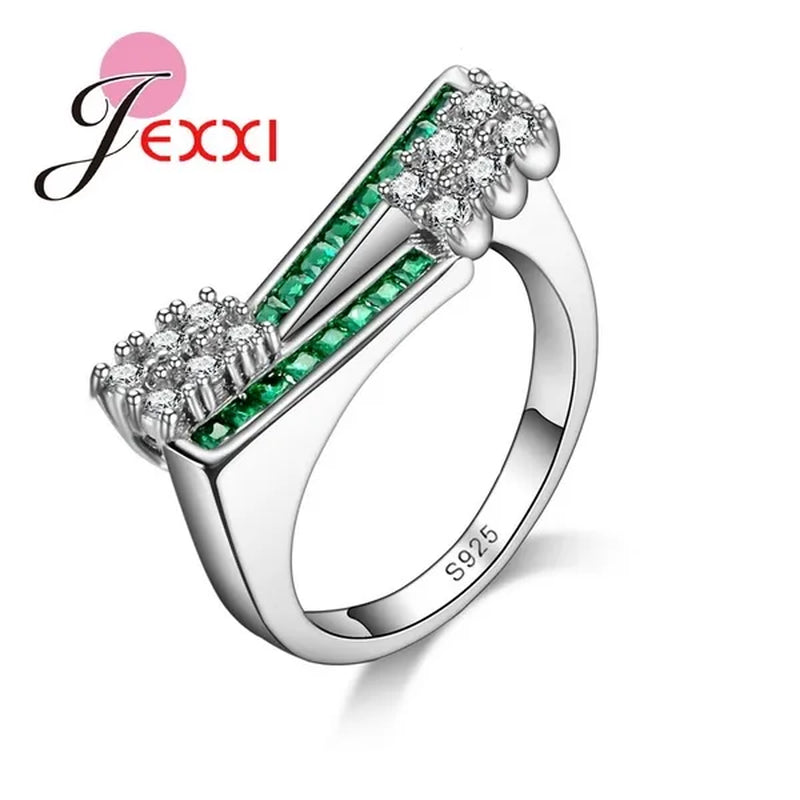 Unique Design Women Wedding Ring 925 Sterling Silver Emerald Green Crystal Lady Engagement Rings Jewelry High Quality