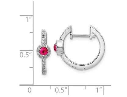 1/4 Carat (ctw) Natural Cabochon Ruby Hoop Earrings in 14K White Gold with Diamonds 1/5 Carat (ctw)