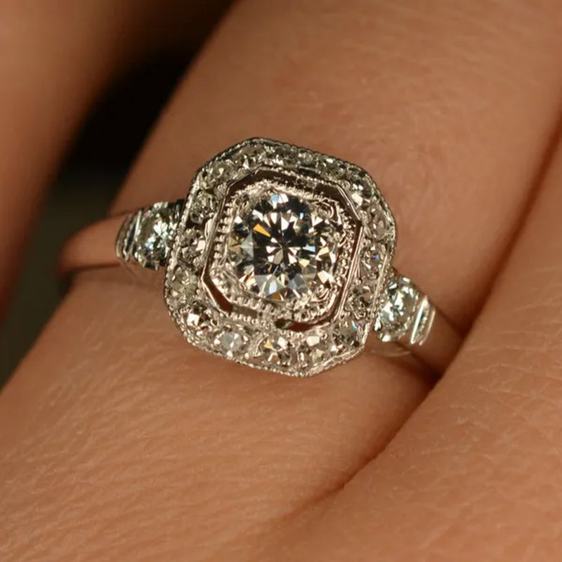 925 sterling silver Art Deco Inspired CZ Diamond  White Sapphire Wedding Ring for Women Bridal Jewelry
