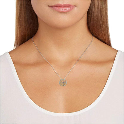 18K Yellow Gold-Plated .925 Sterling Silver Diamond-Accented Gemstone Floral Filigree Cross round 1" Pendant Necklace on 18" Chain - Choice of Birthstones