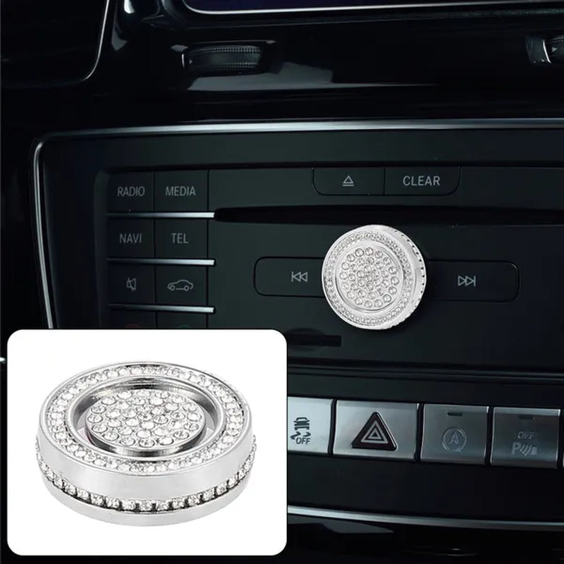 Car Bling Rhinestone Multimedia Volume Audio Knob Trim Interior Accessories Set for Mercedes Benz a B C E S GLA GLK CLA CLS Silver Tone