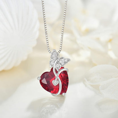 Butterfly Necklace for Women 925 Sterling Silver Love Heart Pendant Necklace Birthstone Jewelry Gifts for Wife Girlfriend Mom Daughter