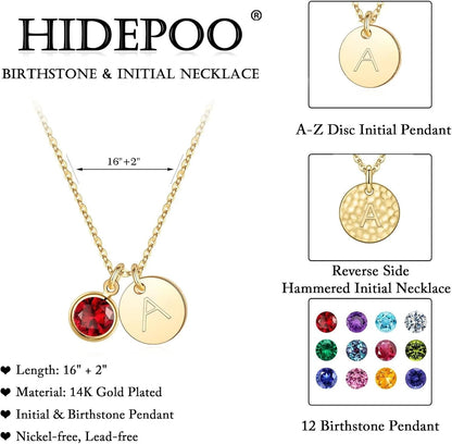 Initial Birthstone Necklace for Girls Women, 14K Gold Plated Disc Initial Necklace Jewelry Gifts Birthstone Necklace Personalized Initial Birthstone Necklace Birthday Gifts