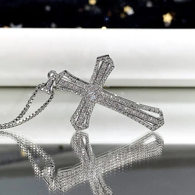 Jewelry Fashion Diamond Pendants 925 Sterling Silver Jesus Cross Necklace Ornament