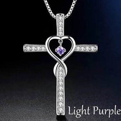 Infinity Love God We Trust Christian Cross Birthstone Diamond Rhinestone Pendant Necklace Birthday Gifts Jewelry For Women Christmas Girls