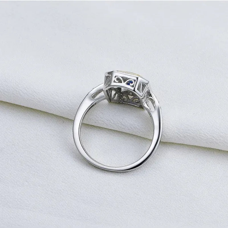 Princess Blue Sapphire White CZ 925 Sterling Silver Yellow Gemstone Ring Sz 5-10