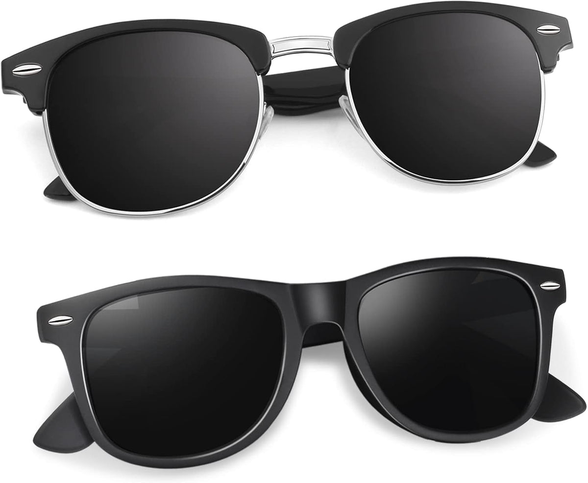 Polarized Semi Rimless Sunglasses for Men Women, Classic Retro Shades Half Frame Driving Sun Glasses UV Protection