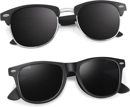 Polarized Semi Rimless Sunglasses for Men Women, Classic Retro Shades Half Frame Driving Sun Glasses UV Protection