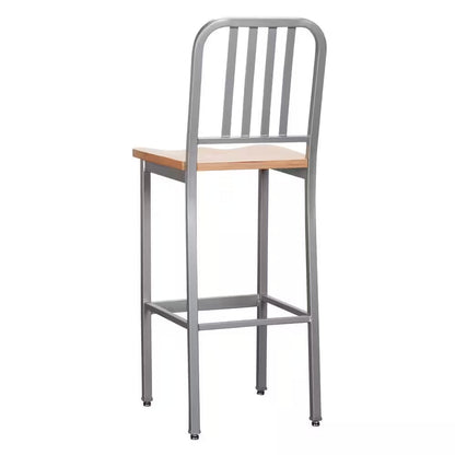 Washington 30 In. Silver Slat Back Metal Bar Stool with Wood Seat Set of 2