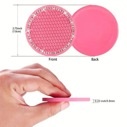 1Pc/2Pcs Car Cup Coaster, Crystal Rhinestone Car Interior Accessories, Easy To Clean, Non-Slip, Heat Resistant, Universal 7cm Anti-Slip Silicone Cup Holder Coasters For Car, Cute Vehicle Interior Decor