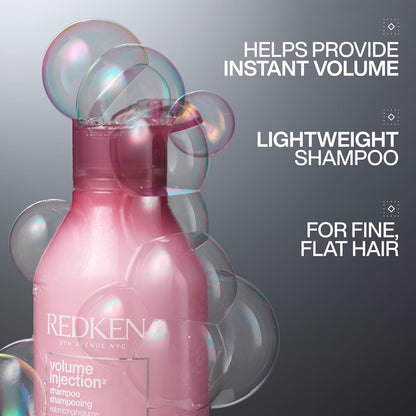 Redken Volume Injection Shampoo for Fine Hair - Adds Lift & Body, Volumizing & Detangling without Weighing Down, Paraben Free