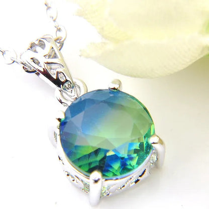 Luckyshine Sparking Round Fire Bi-Colored Tourmaline Gemstone Silver Earrings Pendants Necklaces Jewelry Sets for Women
