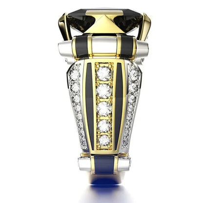 Fashion Classic Gold Plated Men Multi-Element Classic Black Cubic Zirconia Party Men'S Ring