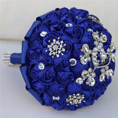 18CM Butterfly Love Diamond Brooch Bridal Bouquet Ribbon Silk Rose Wedding Simulation Flower Bouquet Handmade Bridesmaid Holding Flowers