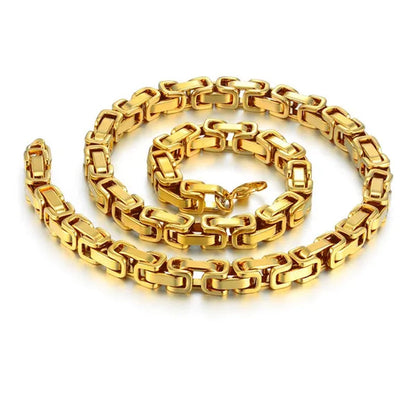 Hip Hop Vintage Silver 18K Gold Plated Chunky Men Titanium Stainless Steel Byzantine Box Necklace Chain 827