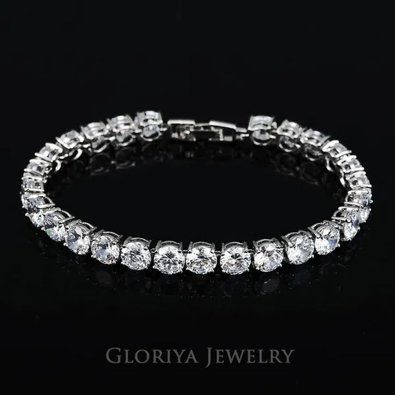Gloriya Perfect Round Cut 0.5 carat AAA+ CZ Zirconia Silver Plated Classic Ladies Wedding Bracelets Bangles For Women Engagement Gift