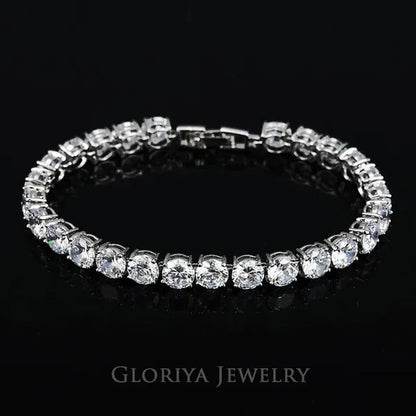 Gloriya Perfect Round Cut 0.5 carat AAA+ CZ Zirconia Silver Plated Classic Ladies Wedding Bracelets Bangles For Women Engagement Gift