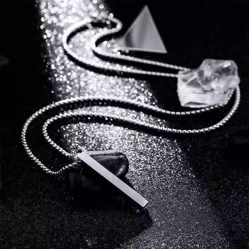 Bar Pendant Necklace for Men Stainless Steel Box Chain Pendant Men’S Necklace Jewelry Length 22Inch