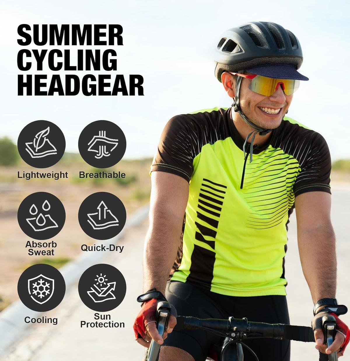 Cycling Cap, Cooling Skull Cap Helmet Liner with Sun Visor, Sun Protection Running Bike Cap for Men Women under Helmet