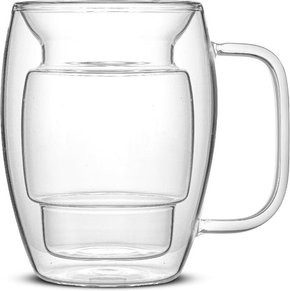 Cadus Glass Coffee Cups Double Wall Insulated Mugs Set of 2 Latte Glasses, 16-Ounces.