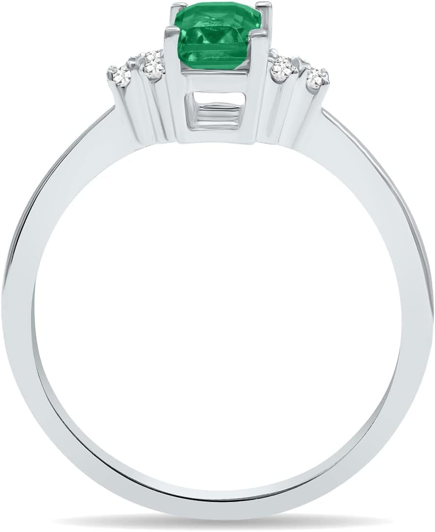 Gemstone and Diamond Ring in 10K White Gold (Available in Emerald, Sapphire, Blue Topaz, Amethyst, and More)