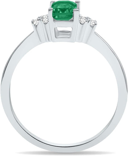 Gemstone and Diamond Ring in 10K White Gold (Available in Emerald, Sapphire, Blue Topaz, Amethyst, and More)