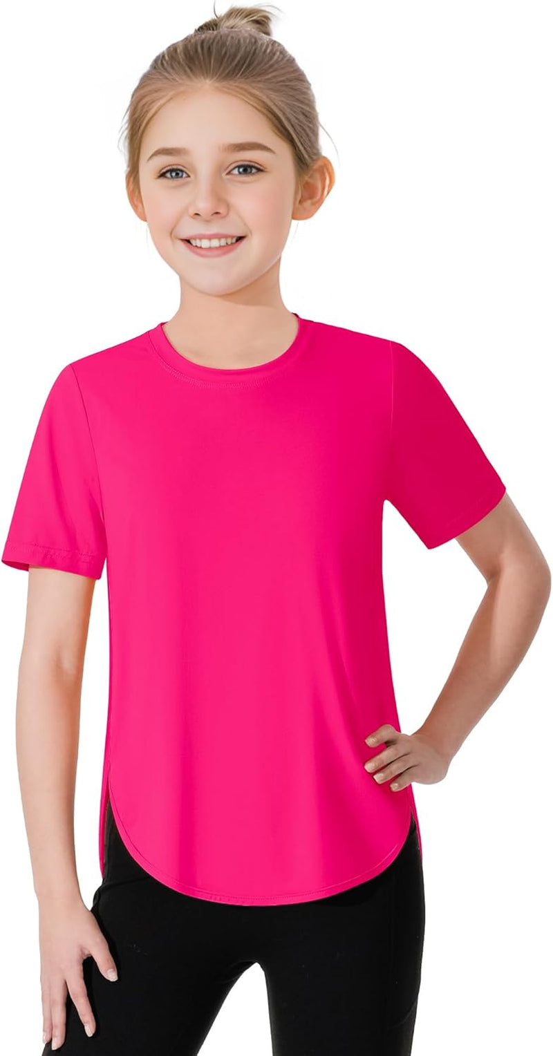 Girls Athletic Shirts Short Sleeve Quick Dry T-Shirt UPF 50+ Basic Tee Tops for Kids Teens Sports Activewear