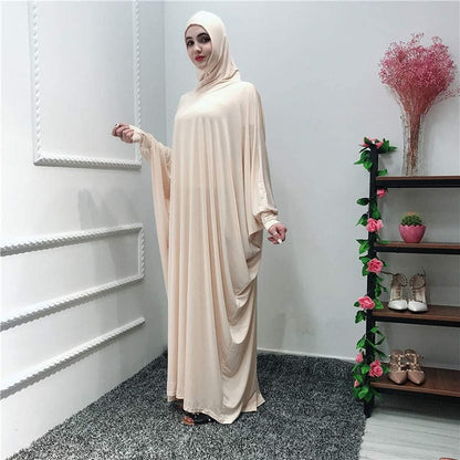 Women'S Solid Muslim One-Piece Prayer Dress Abaya Kaftan with Hijab Full Length Dress