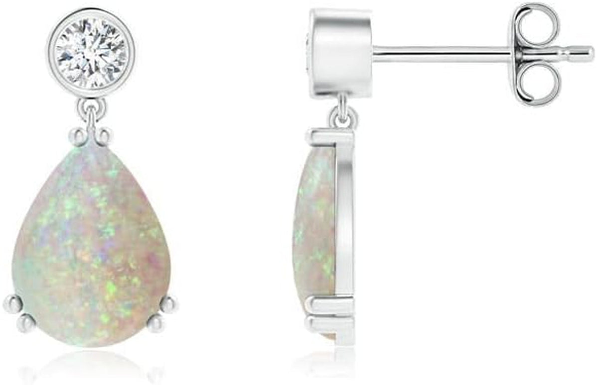 Natural Opal Drop Earrings for Women Girls in Sterling Silver/14K Solid Gold/Platinum | October Birthstone Jewelry Gift for Her | Birthday | Wedding | Anniversary