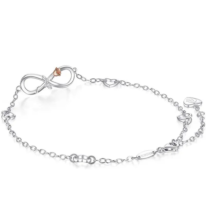 Exquisite Fashion Womens Ankle Bracelet 925 Sterling Silver Anklet Cubic Zirconia Infinity Heart Summer Beach Stylish Chain Adjustable Gift for Women