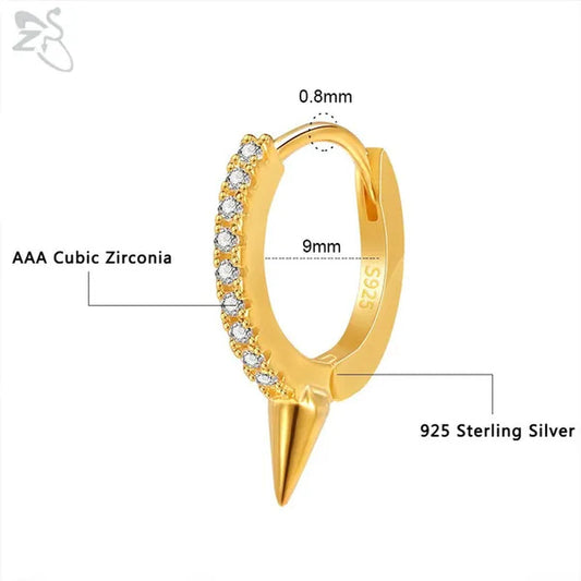 1 Pair Zircon 925 Sterling Silver Hoop Earring for Women Girls Gold Color Spike Circle Earrings Silver Punk Ear Piercings Jewelry Gifts