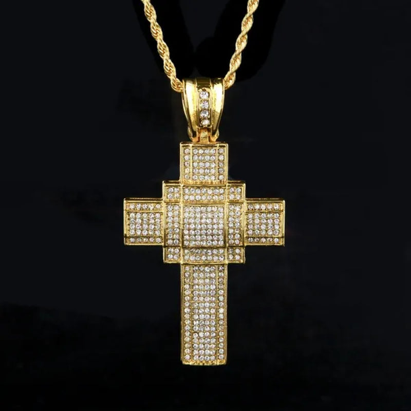 Fashion Necklace Men Women Cross Pendant Necklace Gold/Silver Stainless Steel Diamond Necklace Pendant