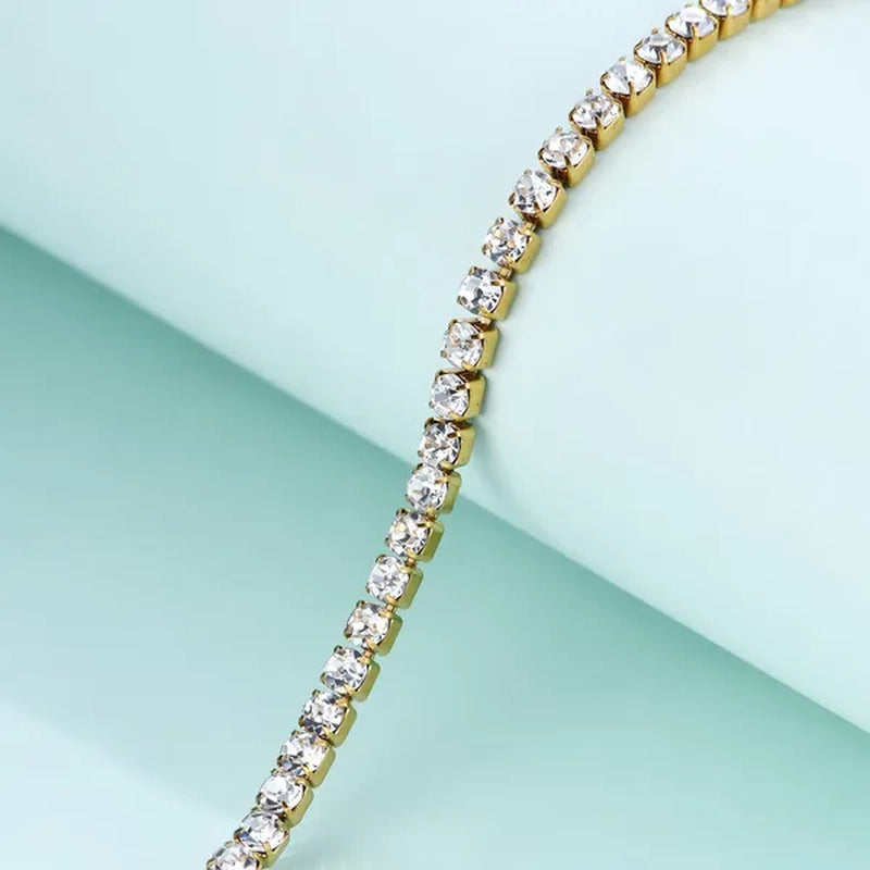 Women's Chain Bracelets 14K Gold Plated Cubic Zirconia Classic Tennis Bracelet Gold Bangle for Lady AD1174